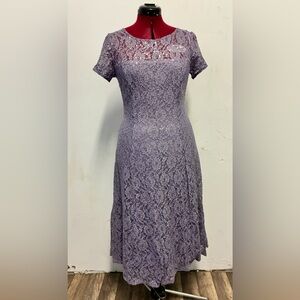 SLNY Lavender Lace Midi Dress